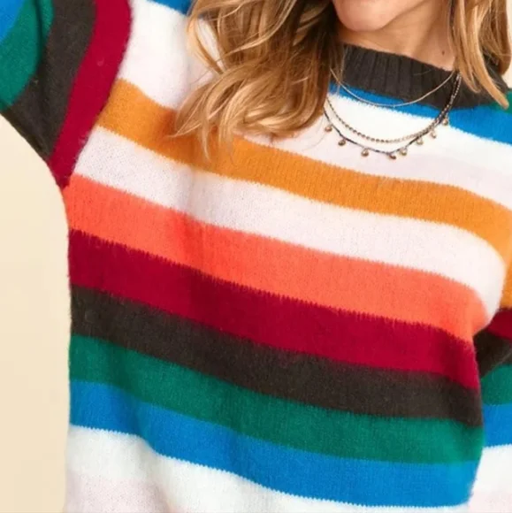 PLUS OVERSIZED STRIPED PULLOVER SOFT SWEATER TOP - Picture 5 of 7